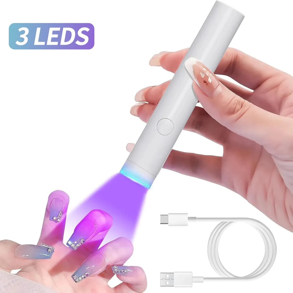 Portable Mini UV LED Nail Lamp Pen 3 Beads Handheld Gel Polish Dryer 45s 60s Timer Rechargeable USB Quick Cure Nail Glue Light