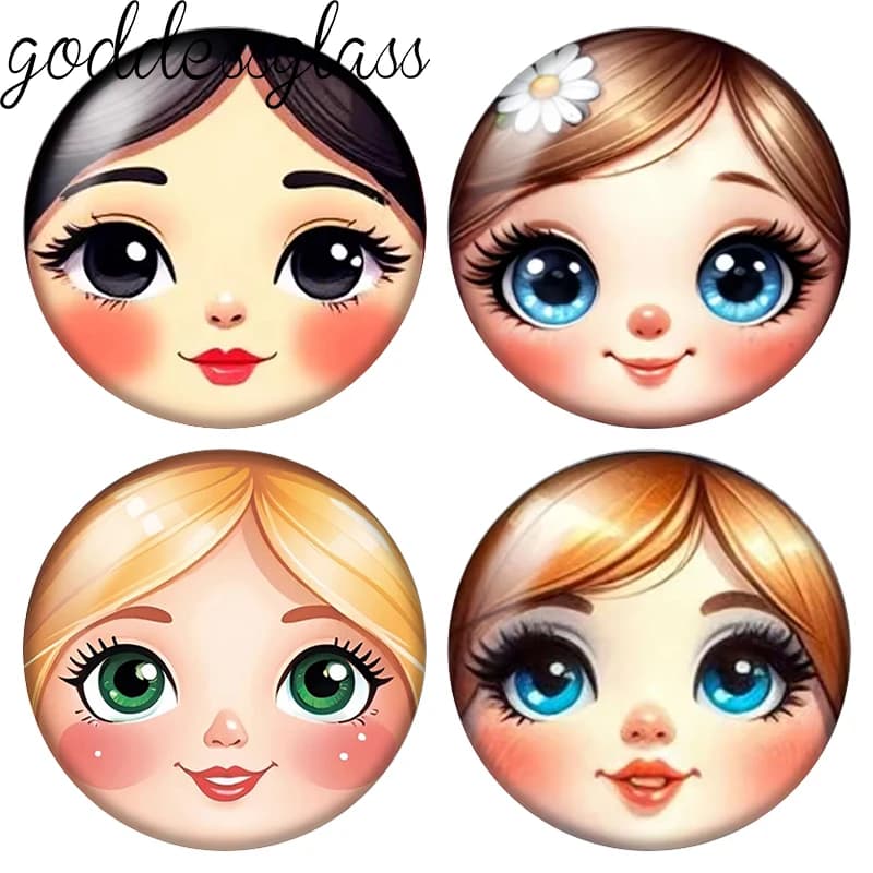 Bambola Matryoshka con viso di ragazza bellissima, cabochon rotondo in vetro da 12mm/18mm/20mm/25mm, con fondo piatto, per gioielli e bottoni a pressione