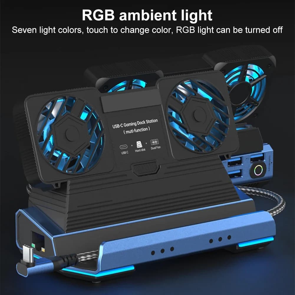 Docking Station Doppia ventola di raffreddamento Dock Station 4K@60Hz PD100W Gigabit Ethernet per Steam Deck OLED, ROG X e Legion Go