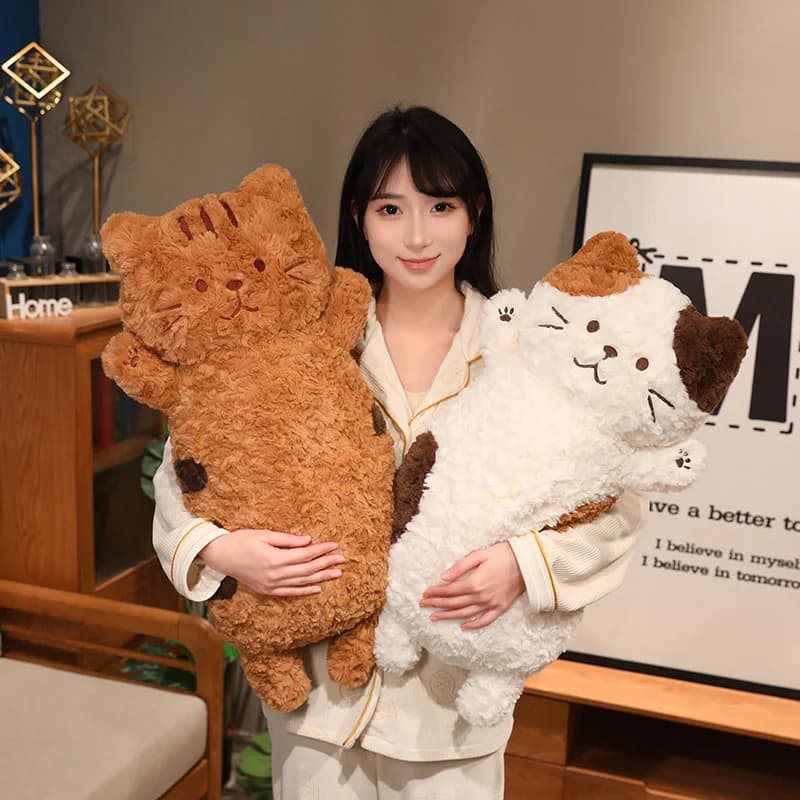 Peluche Gatto Lungo e Soffice, Cuscino Decorativo, Morbido Gatto Calico Arancione Imbottito, Bambola Animale Abbracciabile, Peluche per Divano, Letto e Arredamento Casa