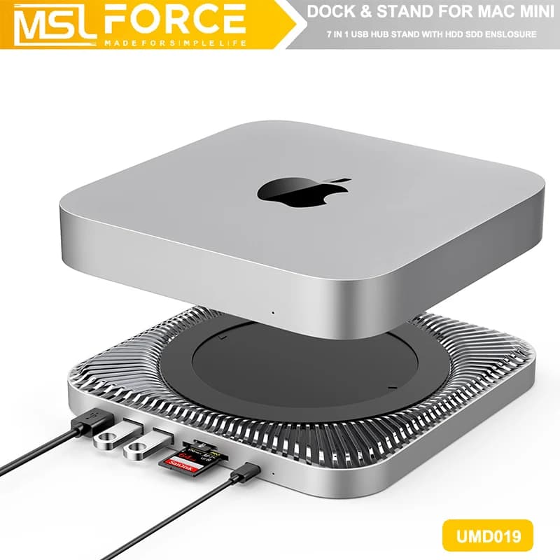 Supporto per Dock Station MAC MINI M1 con disco di archiviazione esterno e HUB USB C a 4 porte lettore di schede SD/TF custodia HDD SATA SSD da 2.5 pollici