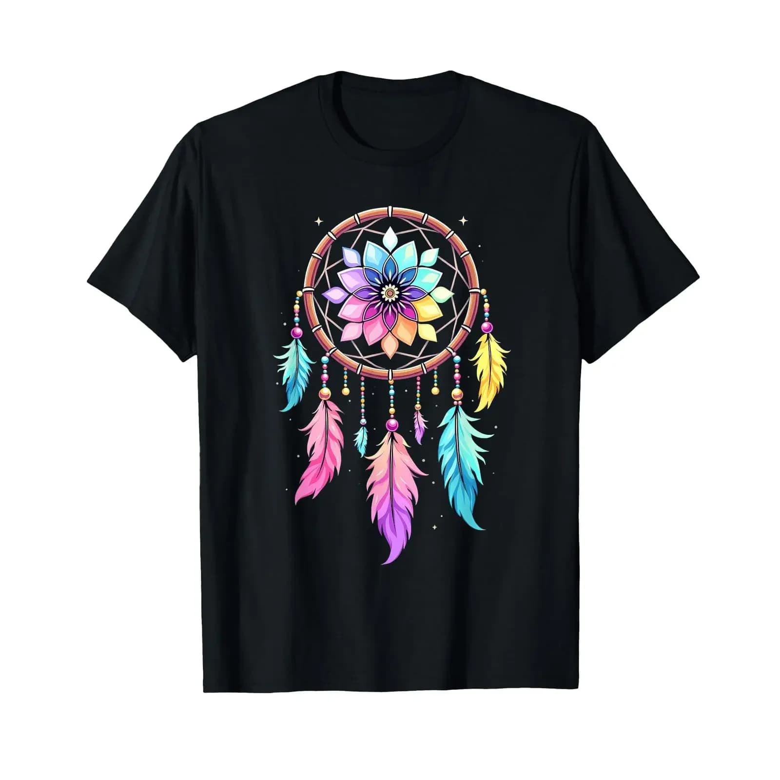 Boho Dreamcatcher Mandala Flower Feathers Tribal Art T Shirt vintage Washed fashion designer clothes Slightly Soft Unisex