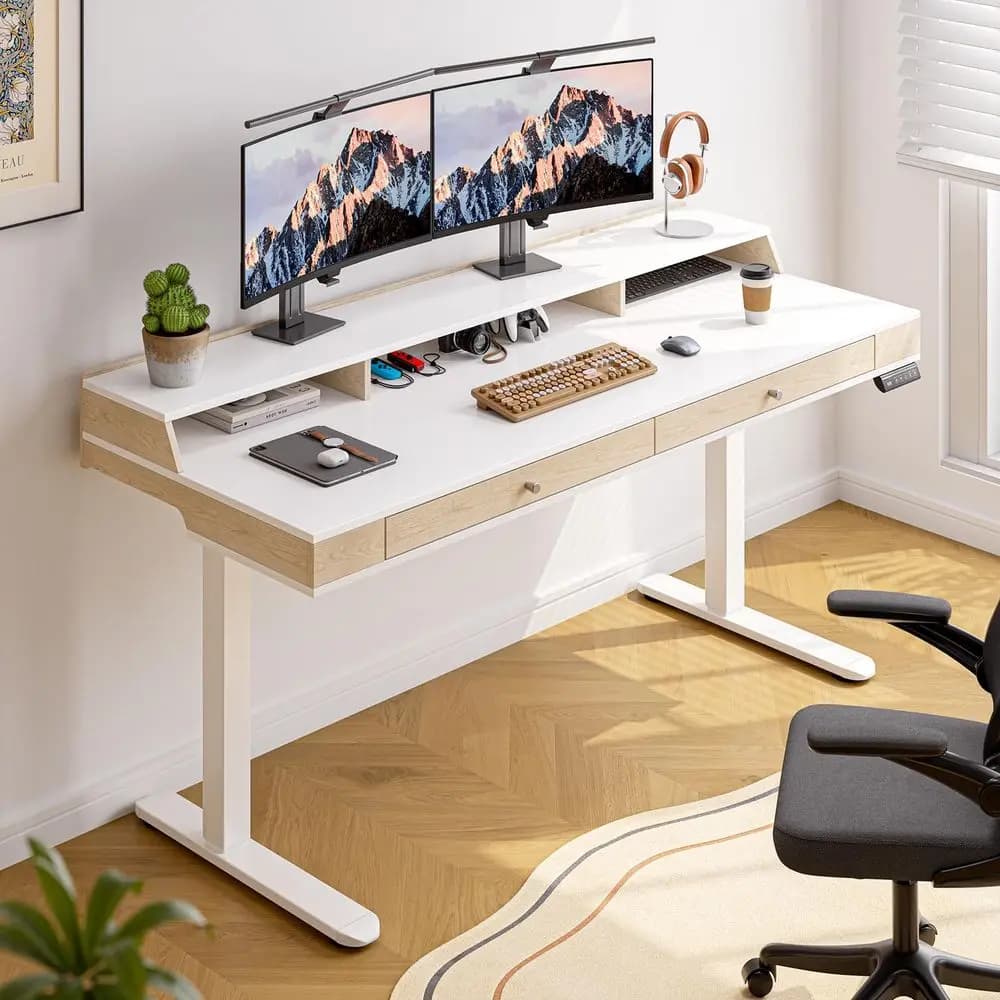 Scrivania con cassetti, postazione di lavoro elettrica da 55x23,6 pollici con ripiano portaoggetti e controller di memoria, altezza regolabile 2846 I