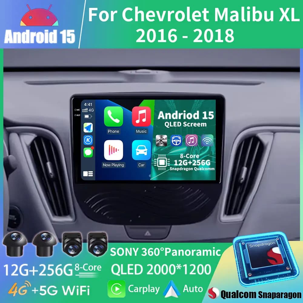 Wireless CarPlay Android 15 Auto Radio For Chevrolet Malibu XL 2016-2018 Stereo Car Multimedia Video Player GPS Qualcomm 5G WIFI