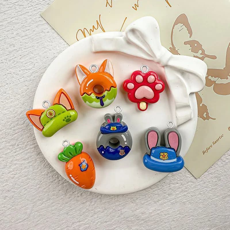 10 pezzi di cartone animato simpatico animale volpe e coniglio ciondolo gioielli in resina fai da te orecchini fatti a mano collane portachiavi accessori decorativi
