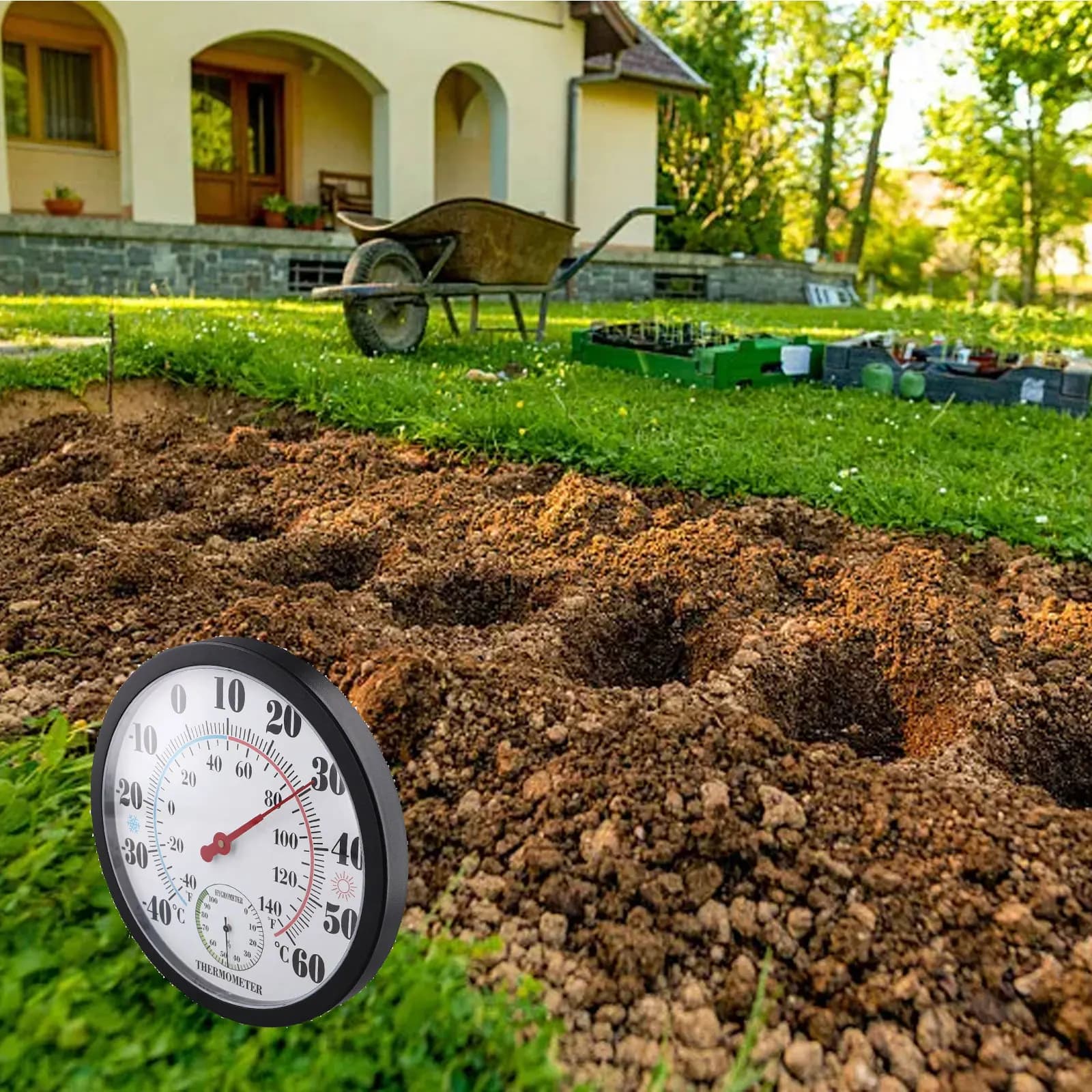 Termometro da esterno di grandi dimensioni con igrometro, perfetto per balconi, terrazze e giardini, nessuna calibrazione o batterie richiesti