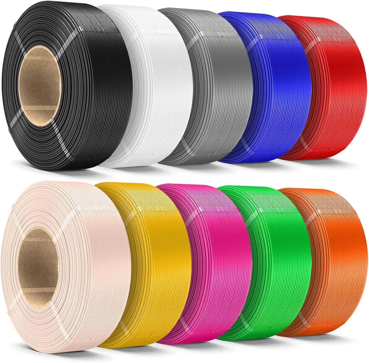 Bobina di Filamento PLA+ da 10KG, 1.75mm per Stampanti 3D, Bobina Riutilizzabile in Nero/Bianco/Grigio/Blu/Verde/Rosso/Arancione/Giallo/Magenta/Beige