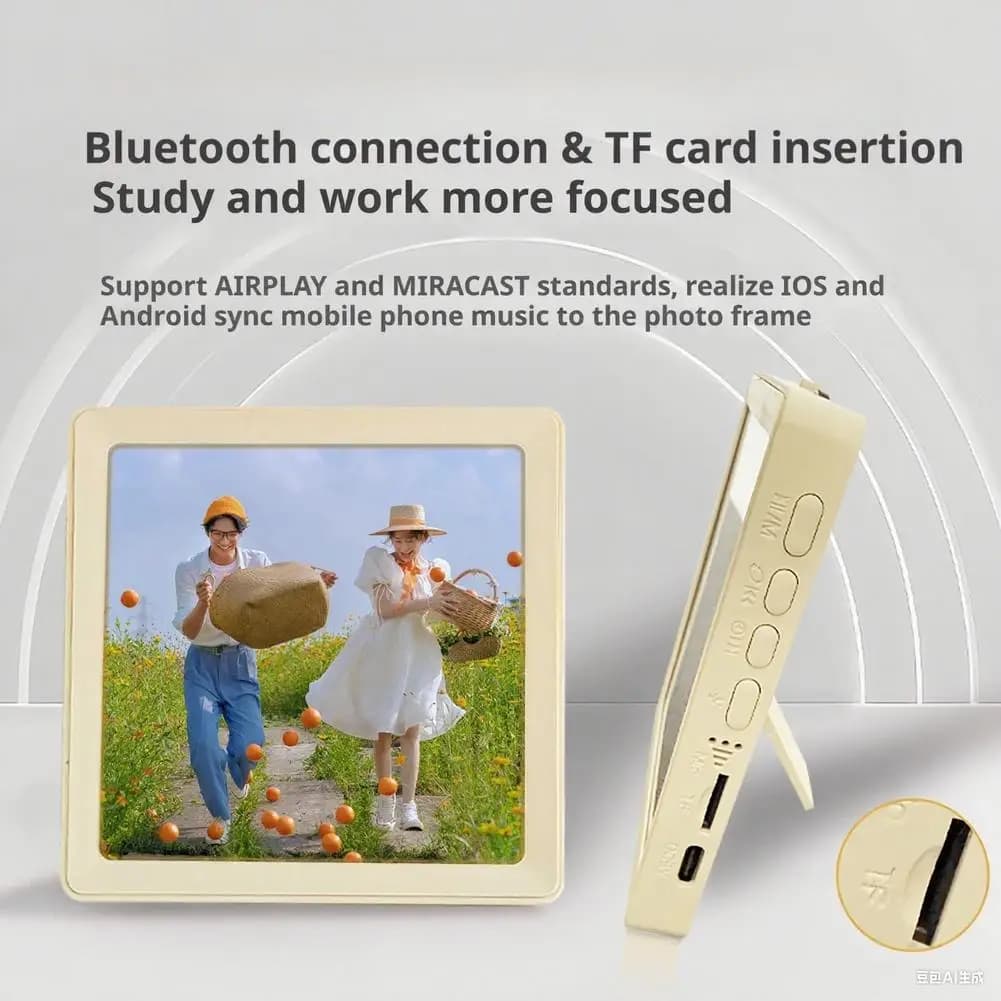 Cornice Portafoto Fai-da-Te con Altoparlante Bluetooth Wireless, Design Magnetico, Decorazione da Scrivania, Supporto per Registrazione e Riproduzione su Scheda TF