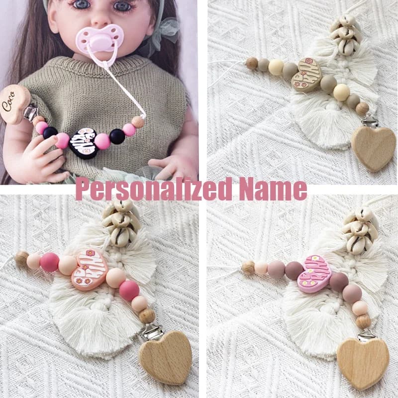 Custom Name Wooden Personalized Baby Pacifier Chain Silicone Bead Dummy Nipple Holder Guard Teether Pendant Newborn Gift Stuff