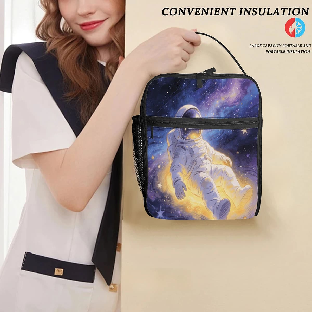 Borsa Termica Portatile con Motivo Astronauta - Contenitore Termico Multiuso per Ufficio, Cantiere e Campus