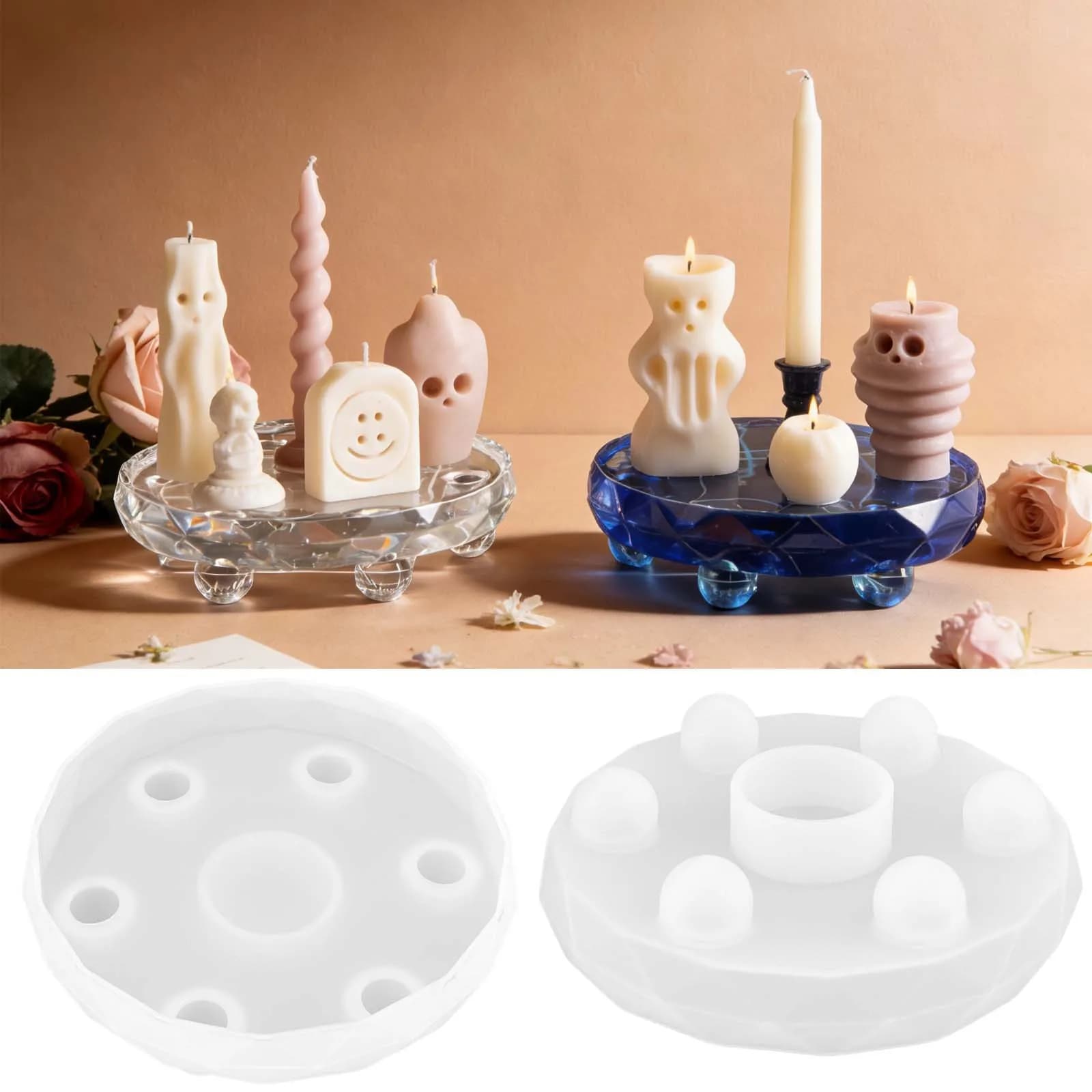 Stampo in Silicone per Espositori di Gioielli con Diamanti Rotondi Fai-da-Te, Ornamenti per la Casa 3D, Portacandele, Decorazioni in Resina