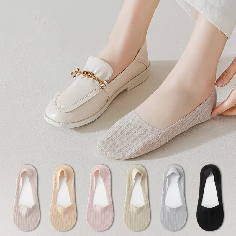 Pantofole a calzino da donna in silicone antiscivolo tinta unita taglio basso calzino da barca fondo in cotone sottile traspirante estate invisibile no show calzini