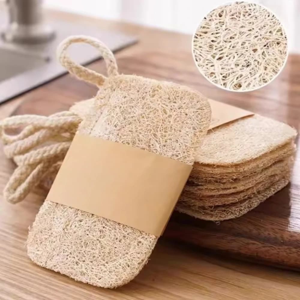 Spugna Naturale Luffa per Lavaggio Piatti, Panno per Pulizia, Spugna Esfoliante, Pad per Rimuovere Macchie di Olio da Piatti e Pentole, Spazzole per Pulizia Cucina