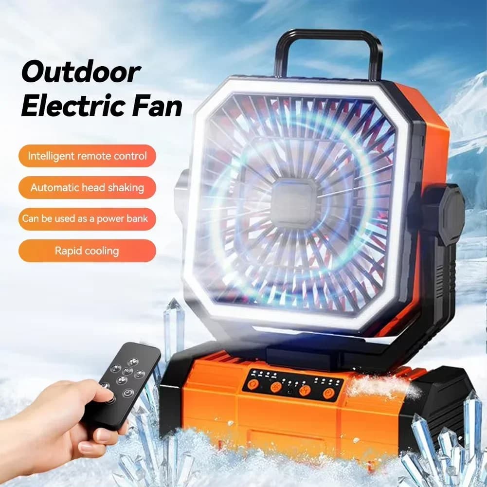 Ventilatore da campeggio con ventola alimentata a batteria da 20000 mAh con 360 ° Gancio per appendere la rotazione per tende da pesca Ventilatore da soffitto da campeggio ricaricabile da scrivania