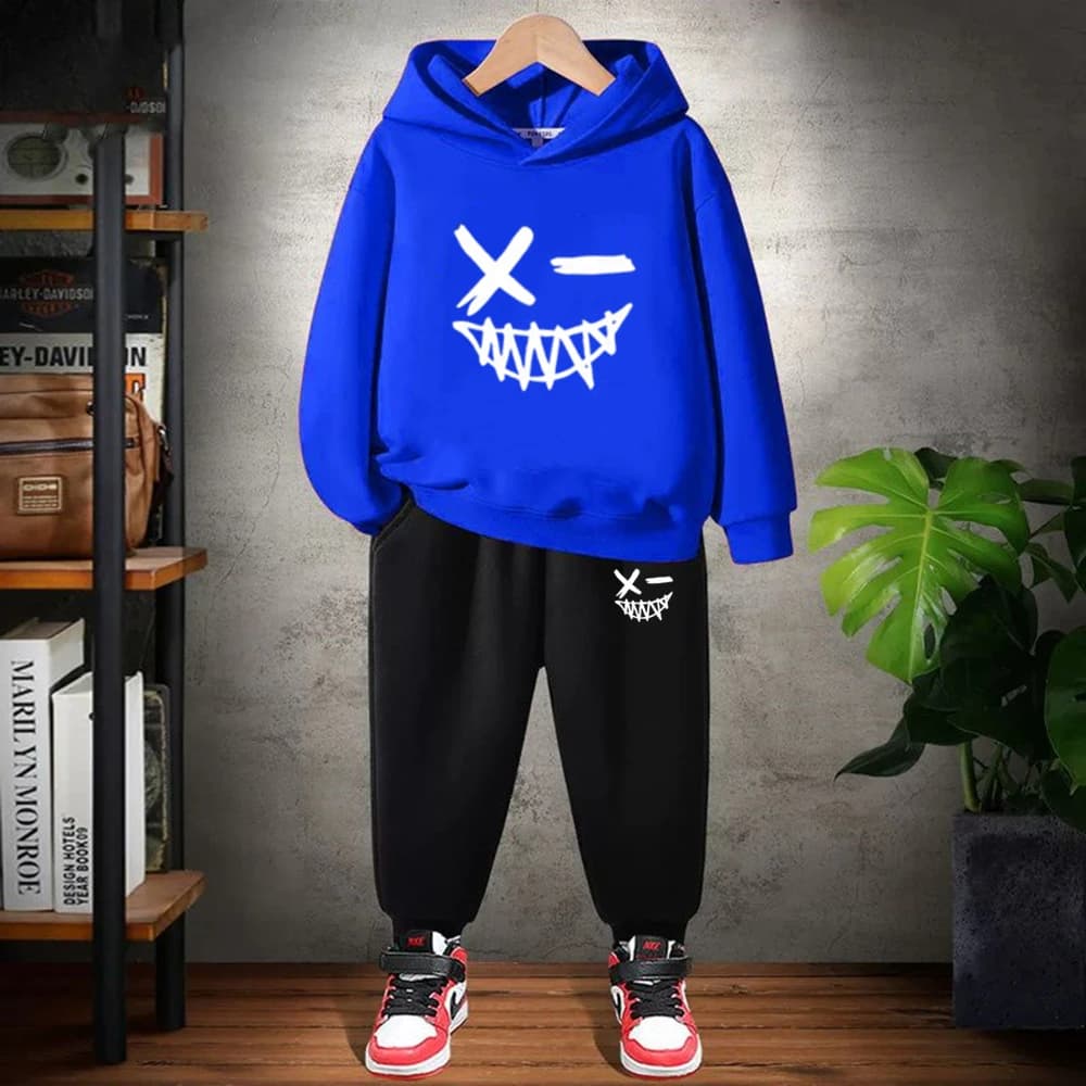 Devil's smile Children's Hoodie+Pants black stamp Coat Boys Girls Hoodie Tops Leisure Sweatshirr Toddler 3-12 Year Clothing