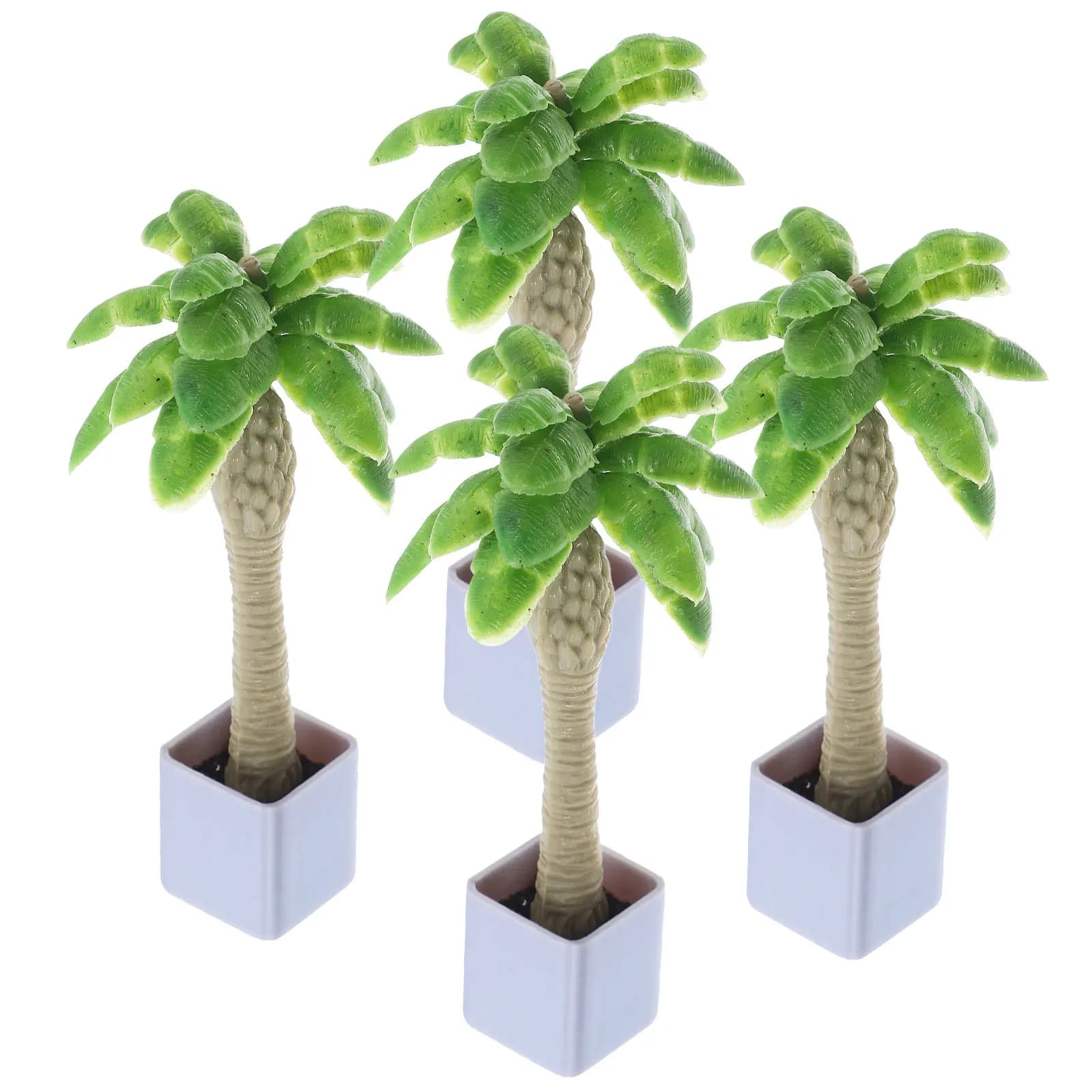 4Pcs Mini Coconut Trees Faux Bonsai High Realism Small Artificial Plants Indoor Table Decoration Sand Scene Greenery