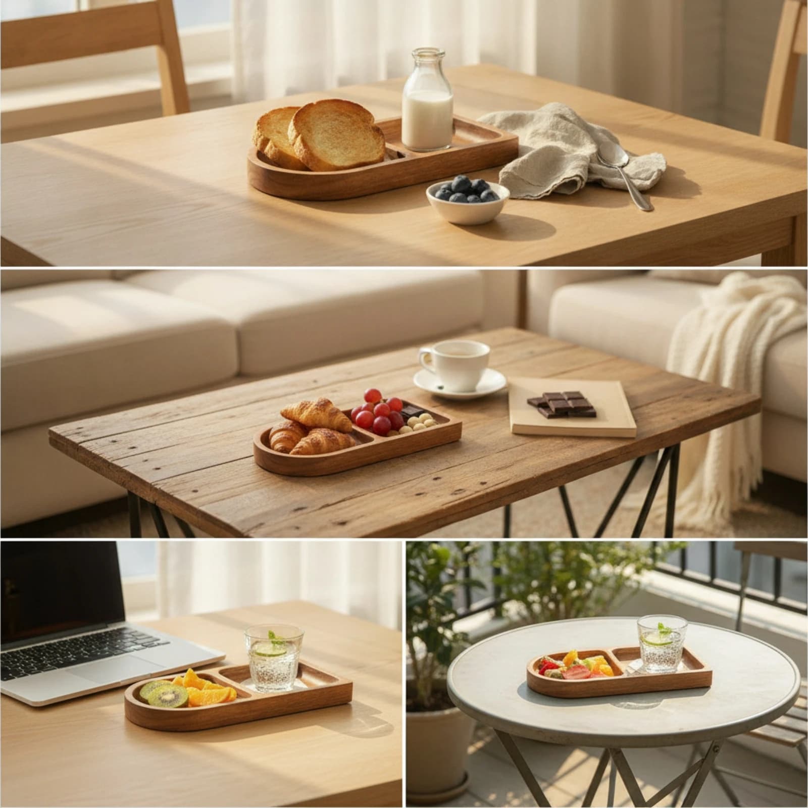 Divided Serving Tray Stylish Serving Tray with Compartments Wooden Platter Decorative Long-Lasting for Breakfast, Tea Service