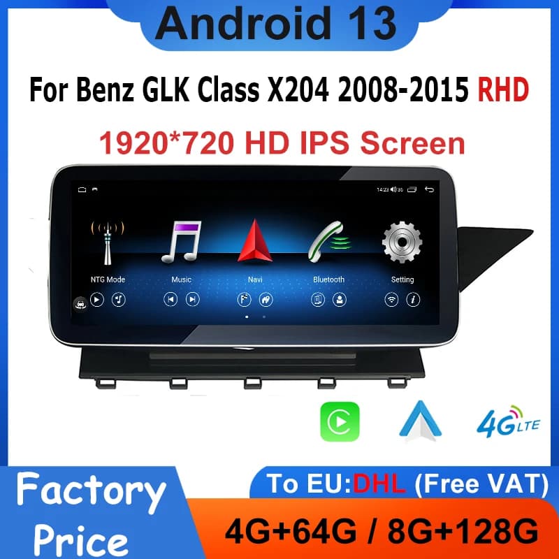 DVD Video Android 13 Lettore Multimediale Per Auto Per Mercedes Classe GLK X204 RHD GPS Navi Radio Stereo AUTO Carplay Stereo schermo 4G