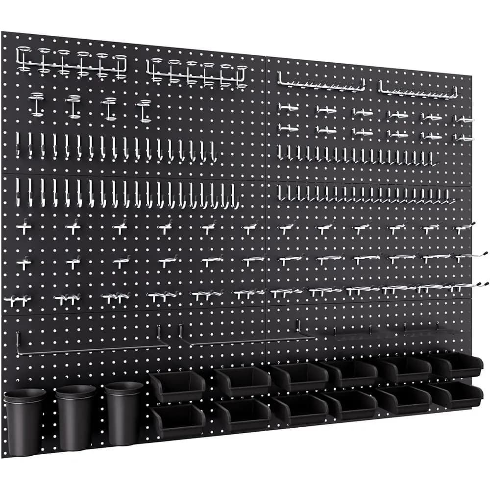 Kit Pannello Forato in Metallo 48x36 Pollici con Ganci da 1/4 di Pollice, 6 Pannelli Forati e 234 Organizzatori da Parete Neri