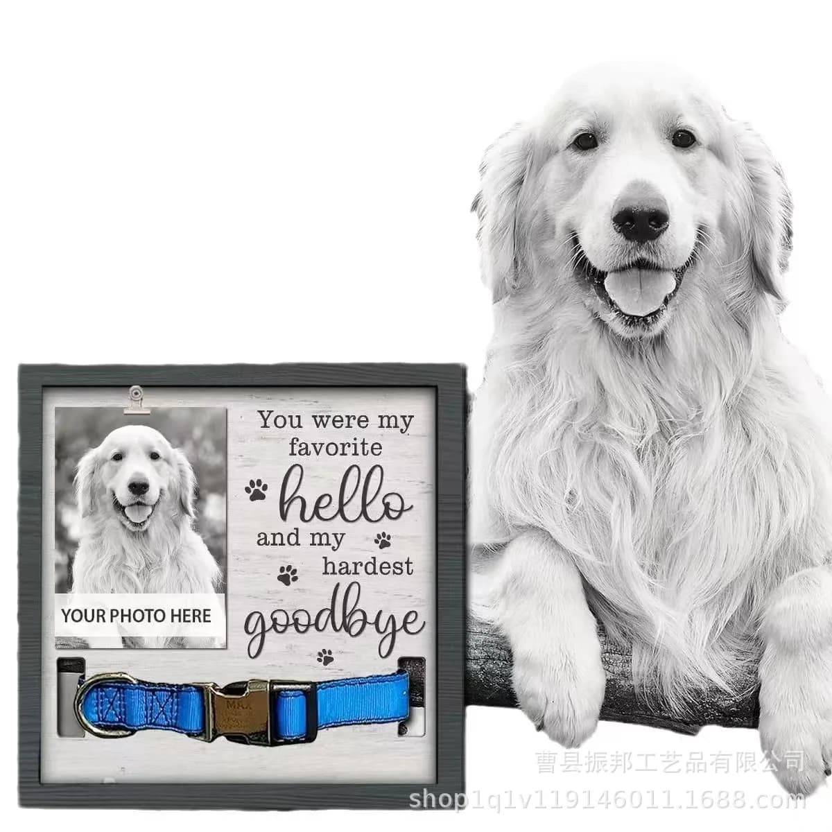 New Product Photos Wooden Photo Frame Pet Dog Collar Wooden Commemorative Frame Home Desktop Wooden Ornament Pet Memorials