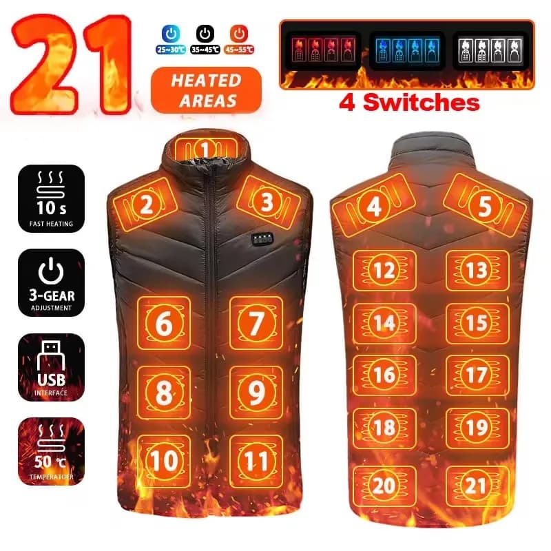 21 zone heated vests electric heated jackets man women sports clothing heated coat thermal coat in grafene heating jacket USB for camping