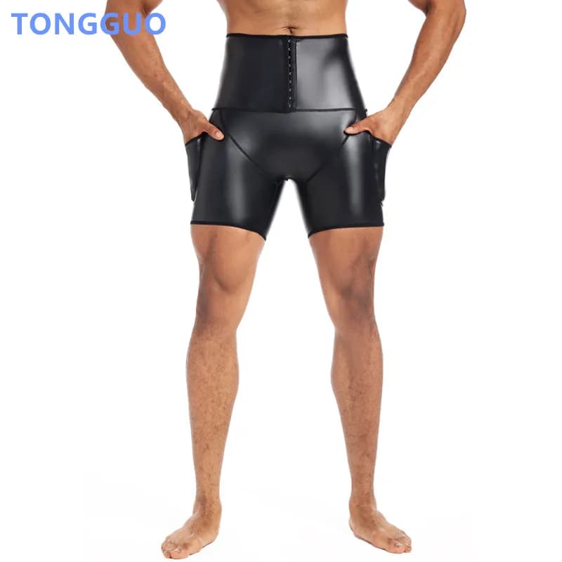 Cool Boy Elastic pants in eco-leather Body Shaper Vita Trainer High waist Addome 3 hook compression leather shorts with pockets