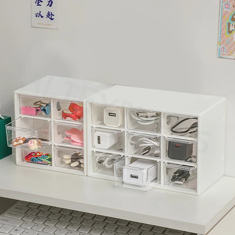 Mini Drawer Desktop Organizer Stationery Storage Transparent Storage Drawers Plastic Earring Jewelry Organizer Drawers Boxes