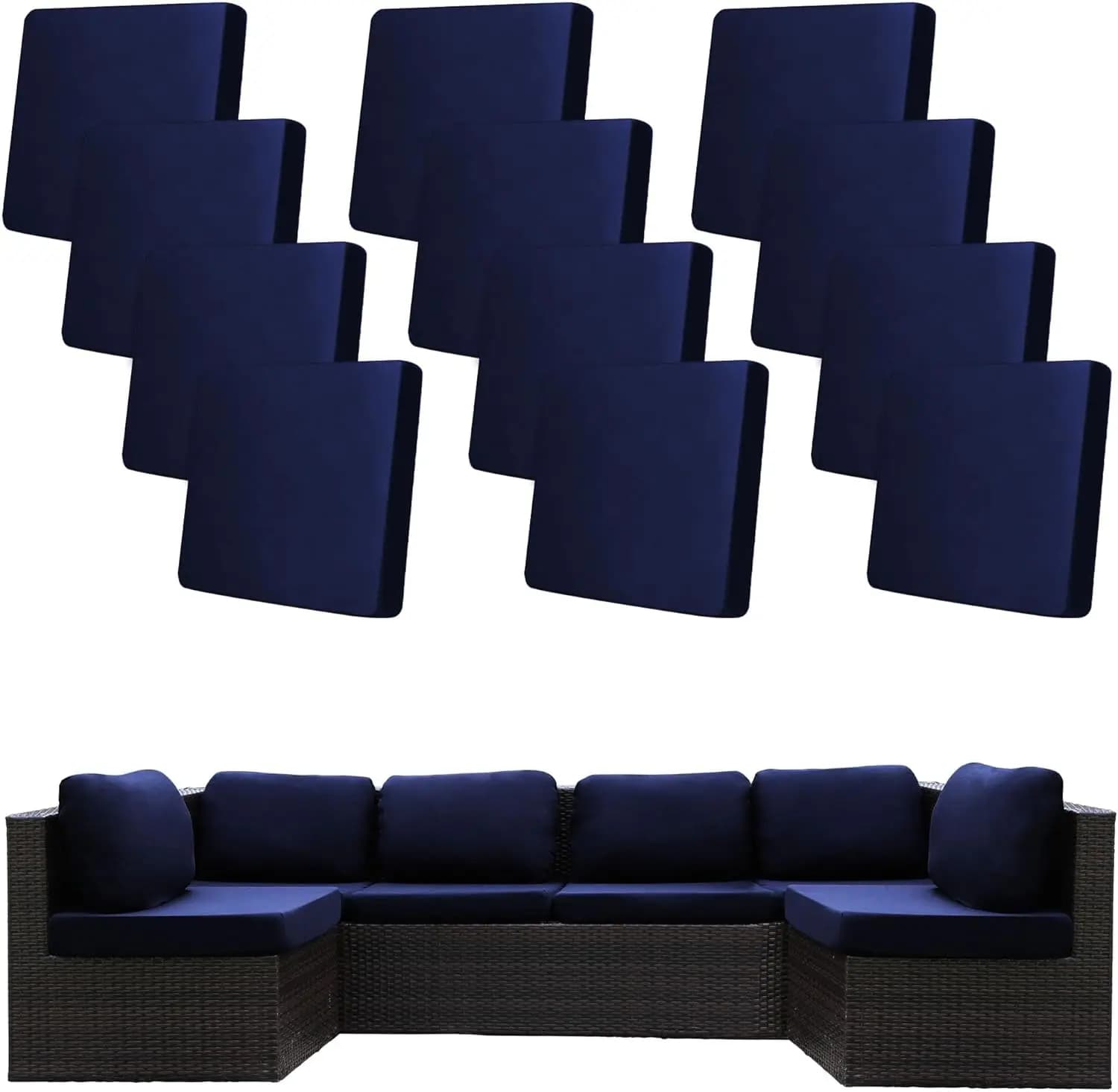 Set di 12 Copricuscini Elasticizzati per Patio, Coperture per Divani da Esterno, Protezioni Lavabili per Mobili, Blu Navy
