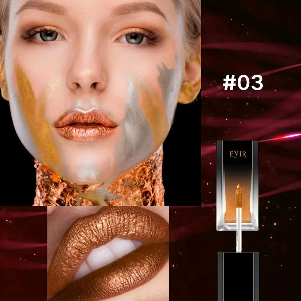 Metallic Liquid Lipstick Bronze Gold Color 2 In 1 Lip Gloss Eye Shadow High Shine Shimmer Makeup Cosmetic