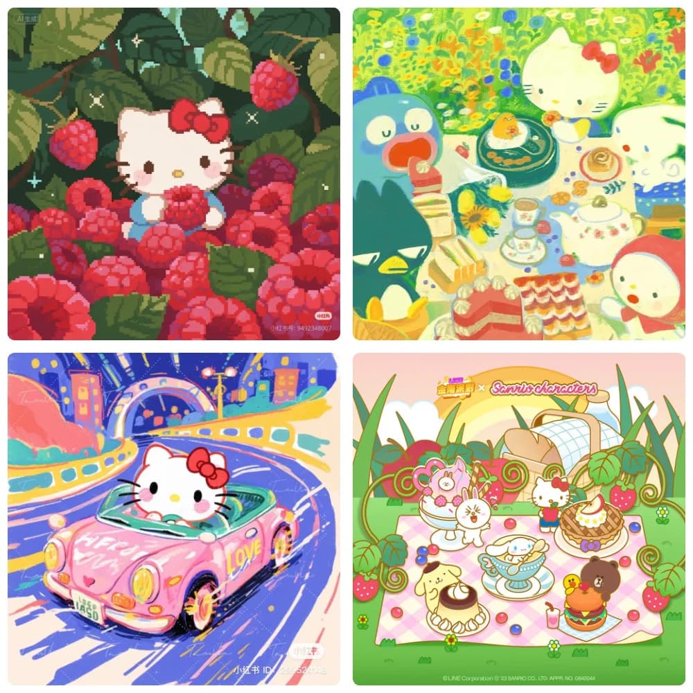 Diamond Painting, Mosaic Handicraft Sanrio Scenes, Fruit Garden Picnic Driving Theme, Perfect for Holiday Present Collection