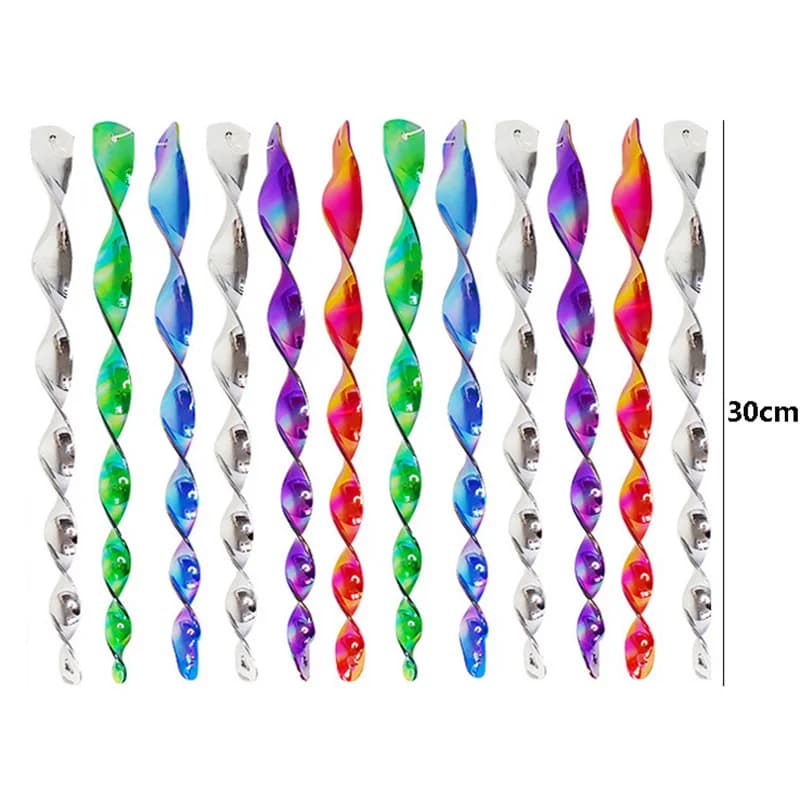12pcs Bird Repeller Rotating Rod Reflective Bird Deterrent Rods 30cm Hanging Spiral Rod Anti-bird Protection Garden Decor Chimes