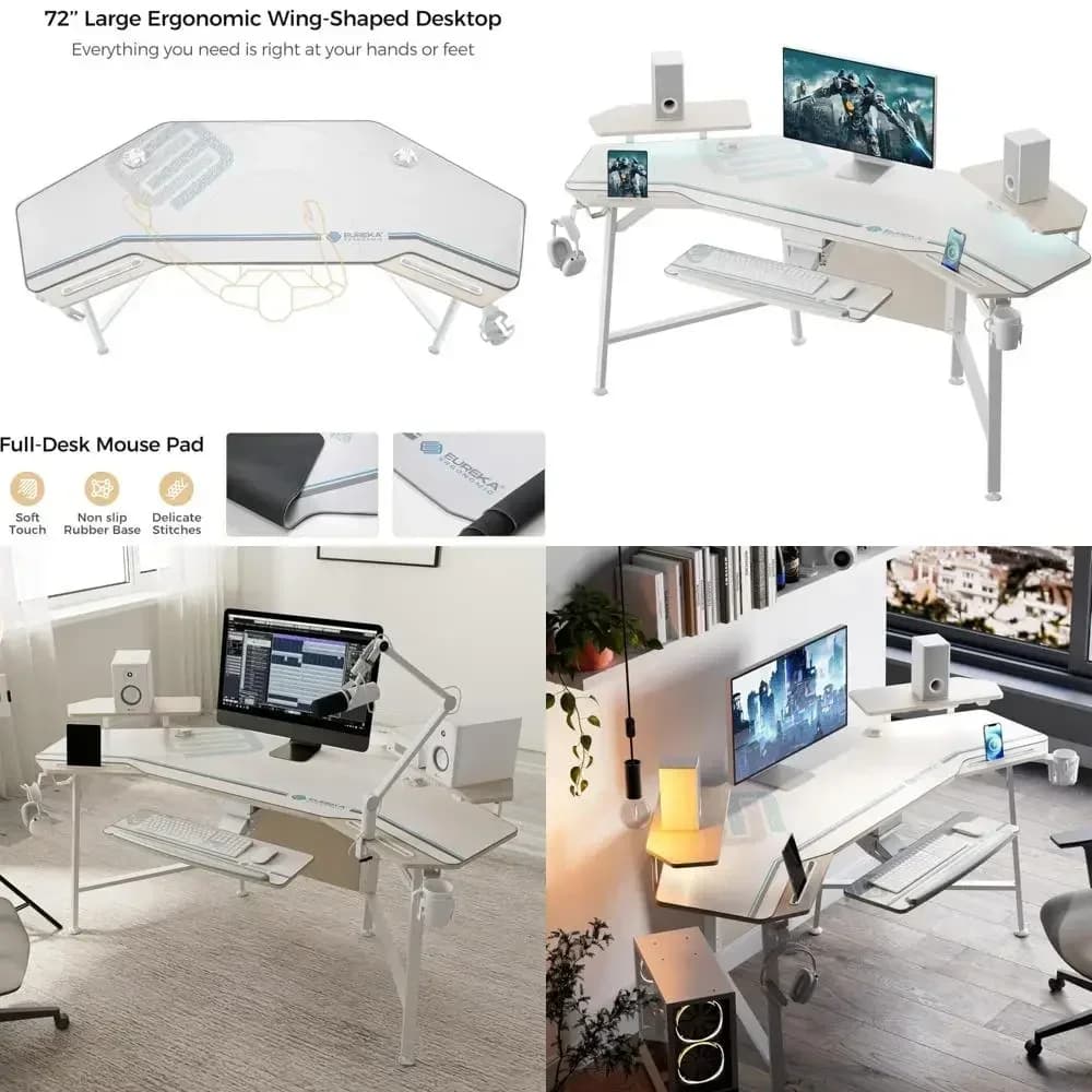 72 inch large gaming desk with LED monitor support and wing design for musical studio - Unmissable offer!