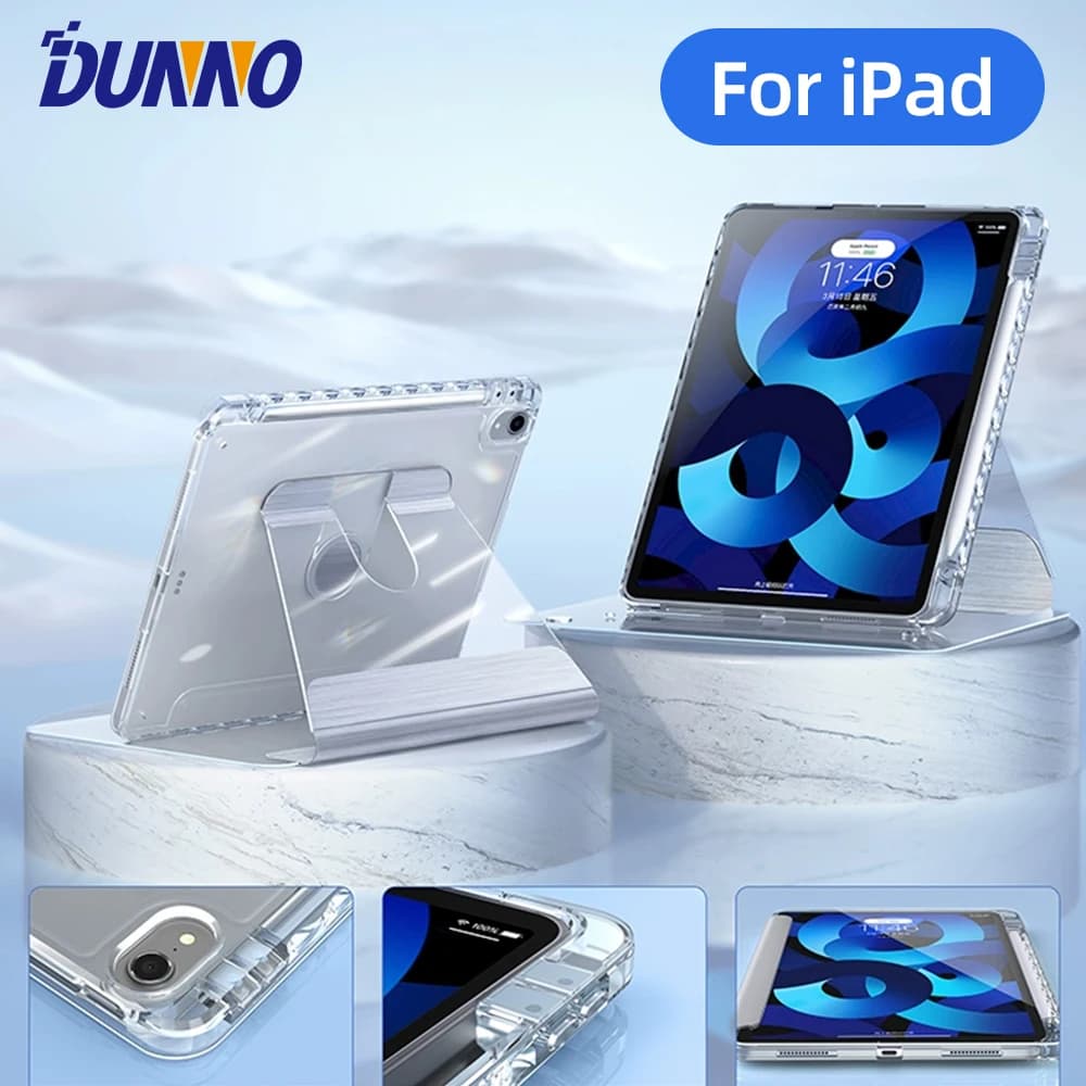 Custodia per Tablet trasparente per iPad 7/8/9th 10.2 custodia con rotazione di 360 ° per iPad Air 4/5 10.9 5/6th 9.7 10th 10.9 Pro 11 12.9