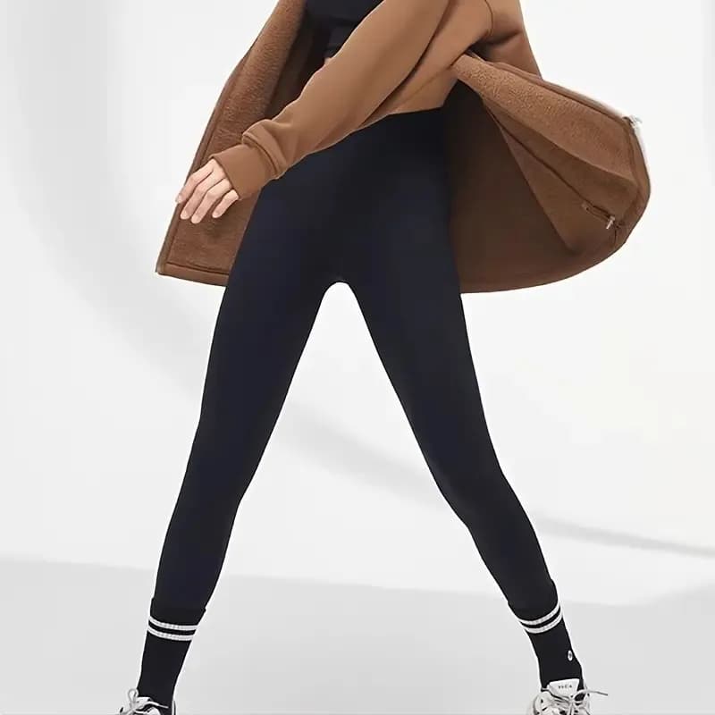 Leggings da donna foderati termici, pantaloni spessi e caldi da nove pollici da 240 g, pantaloni corti versatili ed altamente elastici adatti per l'autunno