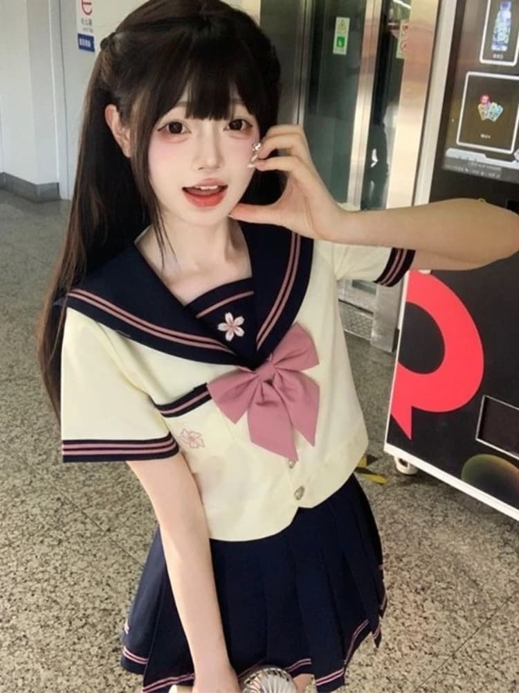 Y2k Japanses Kawaii Set di gonne a 2 pezzi Dolce camicetta a maniche corte + minigonna Abiti da sera per feste Moda coreana Cosplay Chic