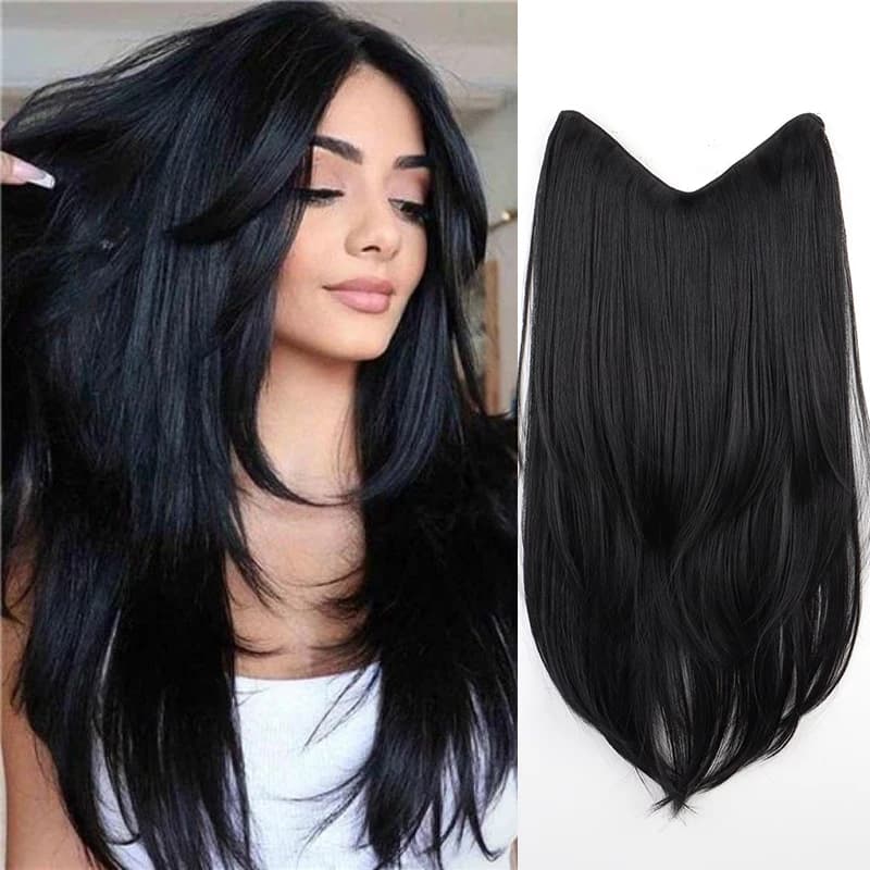 22Inch Synthetic V-Shape Long Straight Hair Extension Layered Hairpiece Natural Invisible Everyday Wear for Women Daily Party