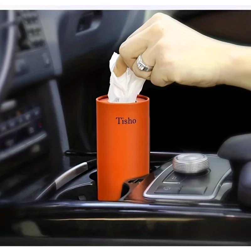 2 car mounted tissue holders - perfectly fitted with cup holders, convenient circular containers for carrying around