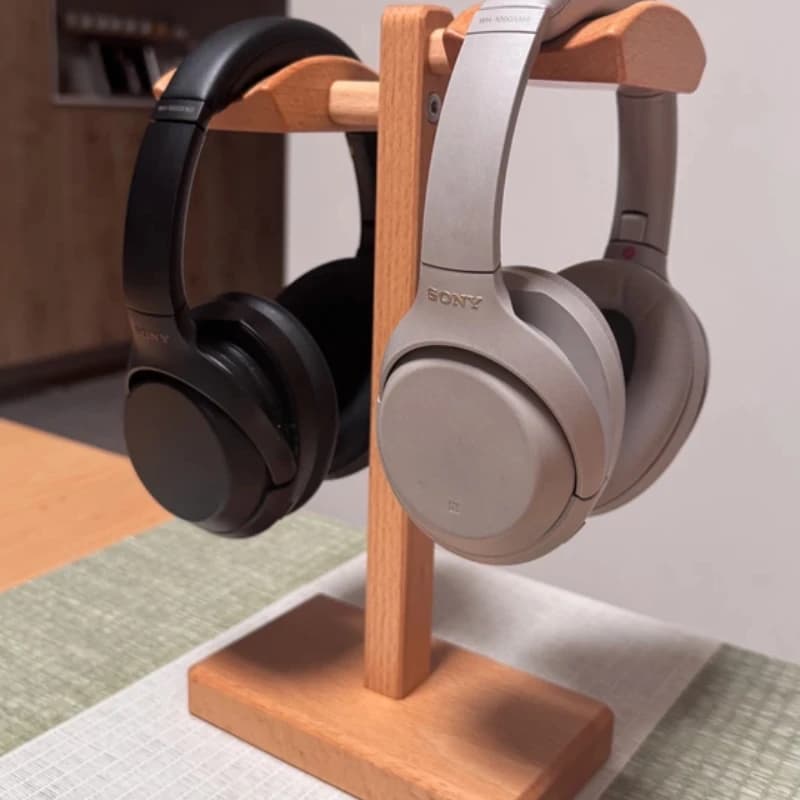 Wooden Beech Wood Headphone Stand Handmade Double Headphone Storage Universal Display Stand Black Walnut Stand Accessories