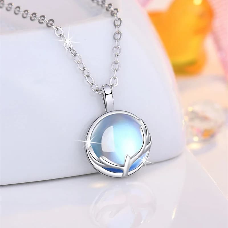 High-end S925 Sterling Silver Clavicle Chain Women Jewelry Fashion Moonstone Elk Pendant Necklace Female Light Luxury Girls Gift