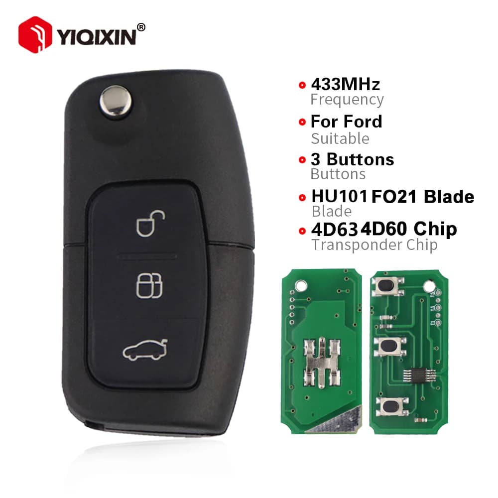 Telecomando auto per Ford Focus Mk2 Mk3 Mk4 Fiesta 2 3 Mondeo Ranger Fusion C S Max 433MHZ Chip 4D60/63 Lama HU101 FO21 40/80 Bit