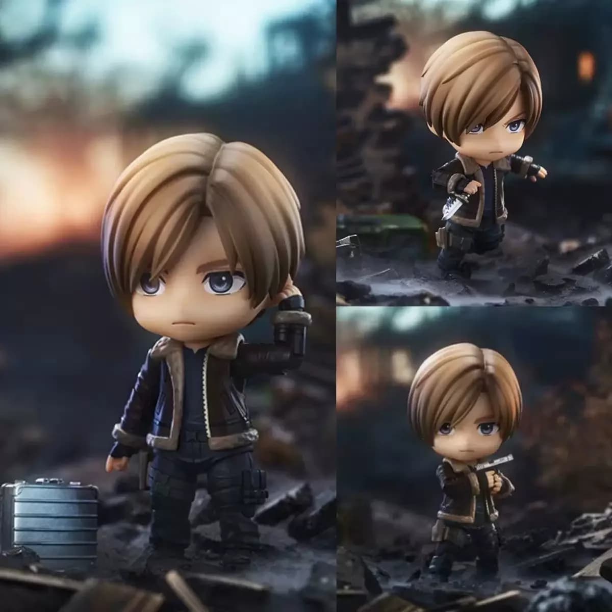 Resident Evil 4 Leon Q Version Clay Man 2337 Action Figure Anime con Faccia Intercambiabile, Modellino da Collezione, Statua da Scrivania, Ornamento, Regalo