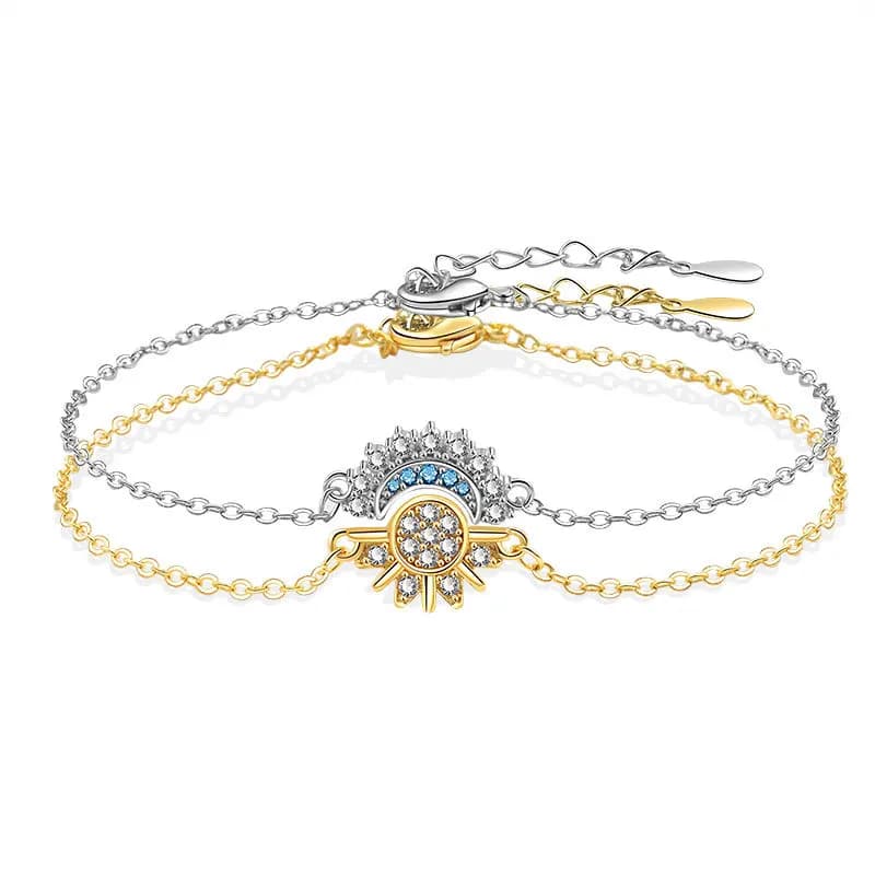 YILUOCD 2 pezzi scintillanti zirconi sole e luna braccialetto per donna coppia regolabile bracciali set regalo gioielli da sposa per feste