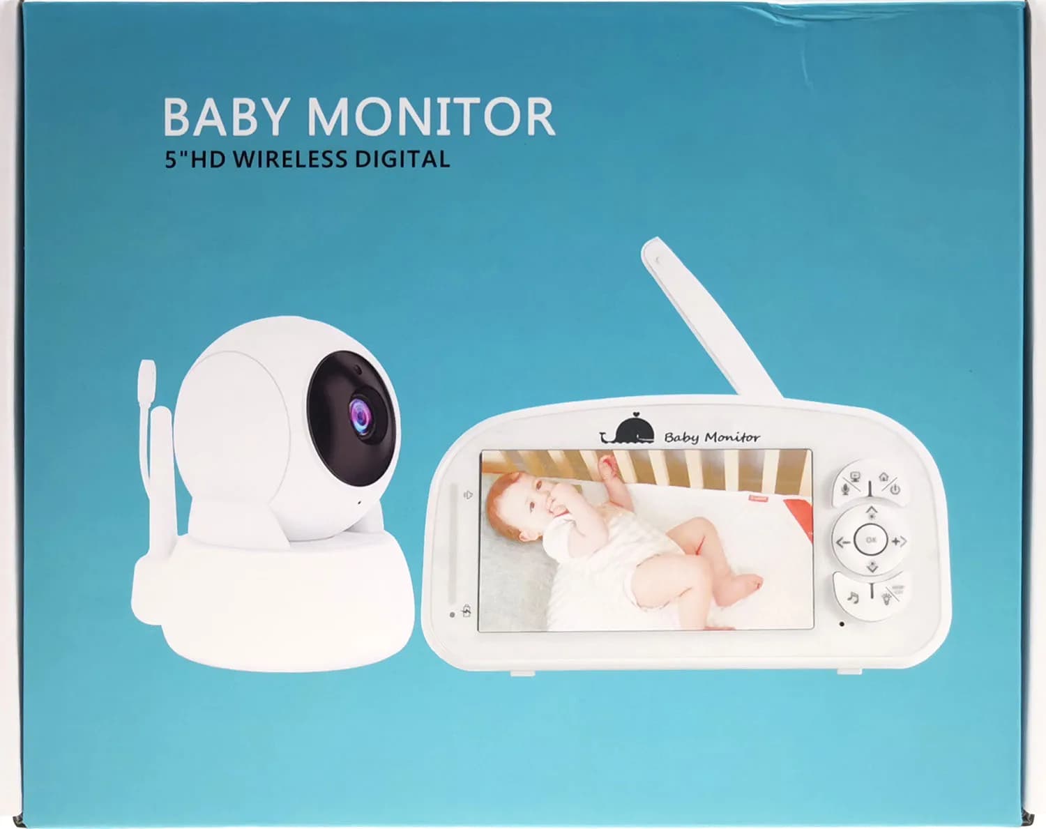 Schermo da 5 pollici Monitoraggio della temperatura Citofono Baby Monitor Wireless PTZ Visione notturna Alimentazione Ricorda BabySitter Camera