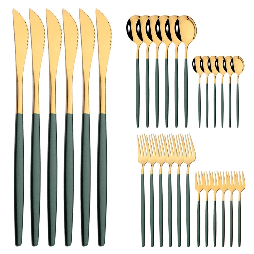 30 pezzi set di stoviglie in oro verde set di posate in acciaio inossidabile coltello da cucina torta forchetta cucchiaio ristorante set di posate per matrimoni