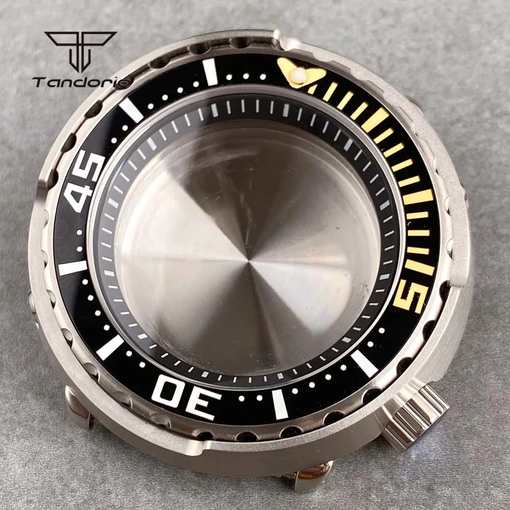 Cassa per orologio stile tonno in acciaio inossidabile da 46,5 mm con zaffiro alle 4 corona adatta NH34 NH35 NH36 NH38 20ATM lunetta in ceramica impermeabile