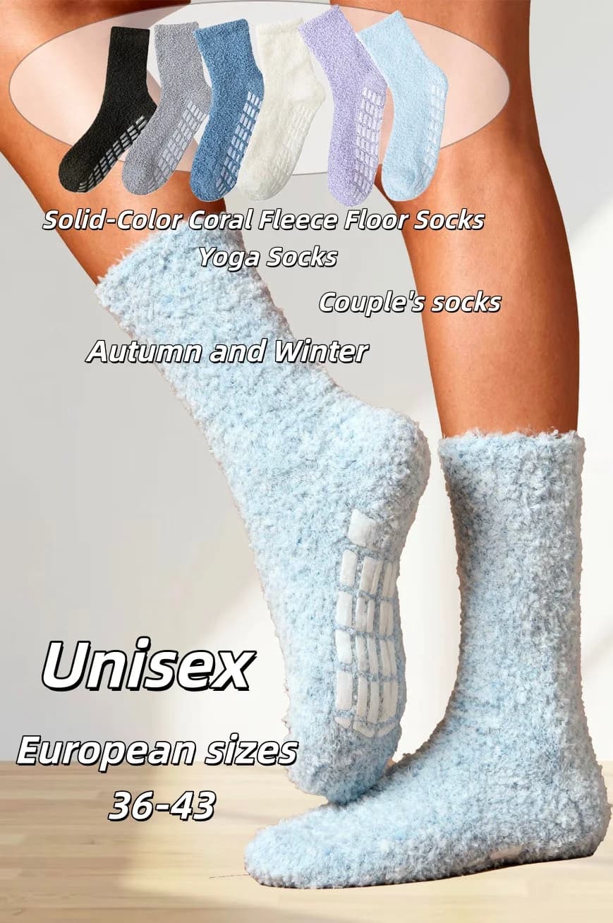 1 paio di calzini da pavimento in pile corallo con adesivo per calore e resistenza allo scivolamento, calzini da yoga per coppie/esti, unisex