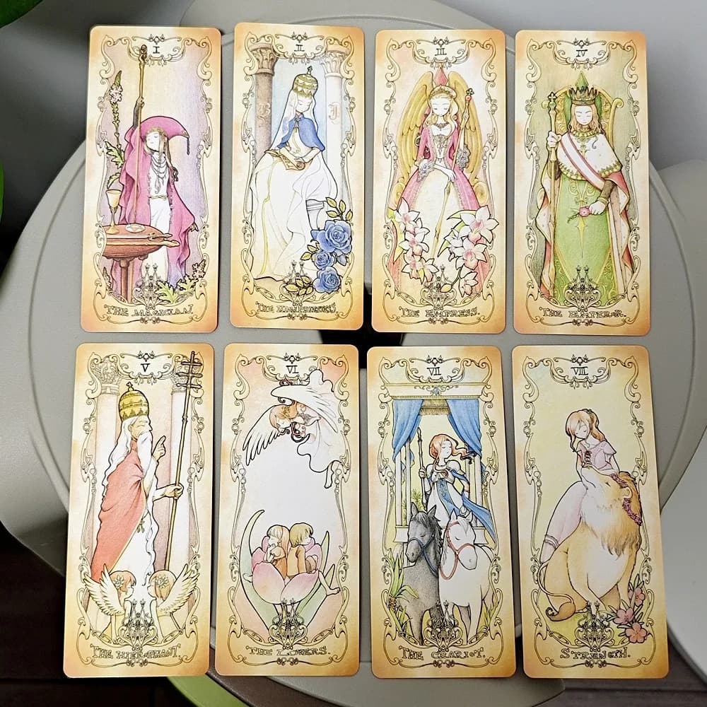 Tarocchi a basso susto 78 pezzi Carte Aggiungi segretamente il linguaggio dei fiori Carte dei tarocchi dei cartoni animati in stile anime giapponese 12 * 5,5 cm