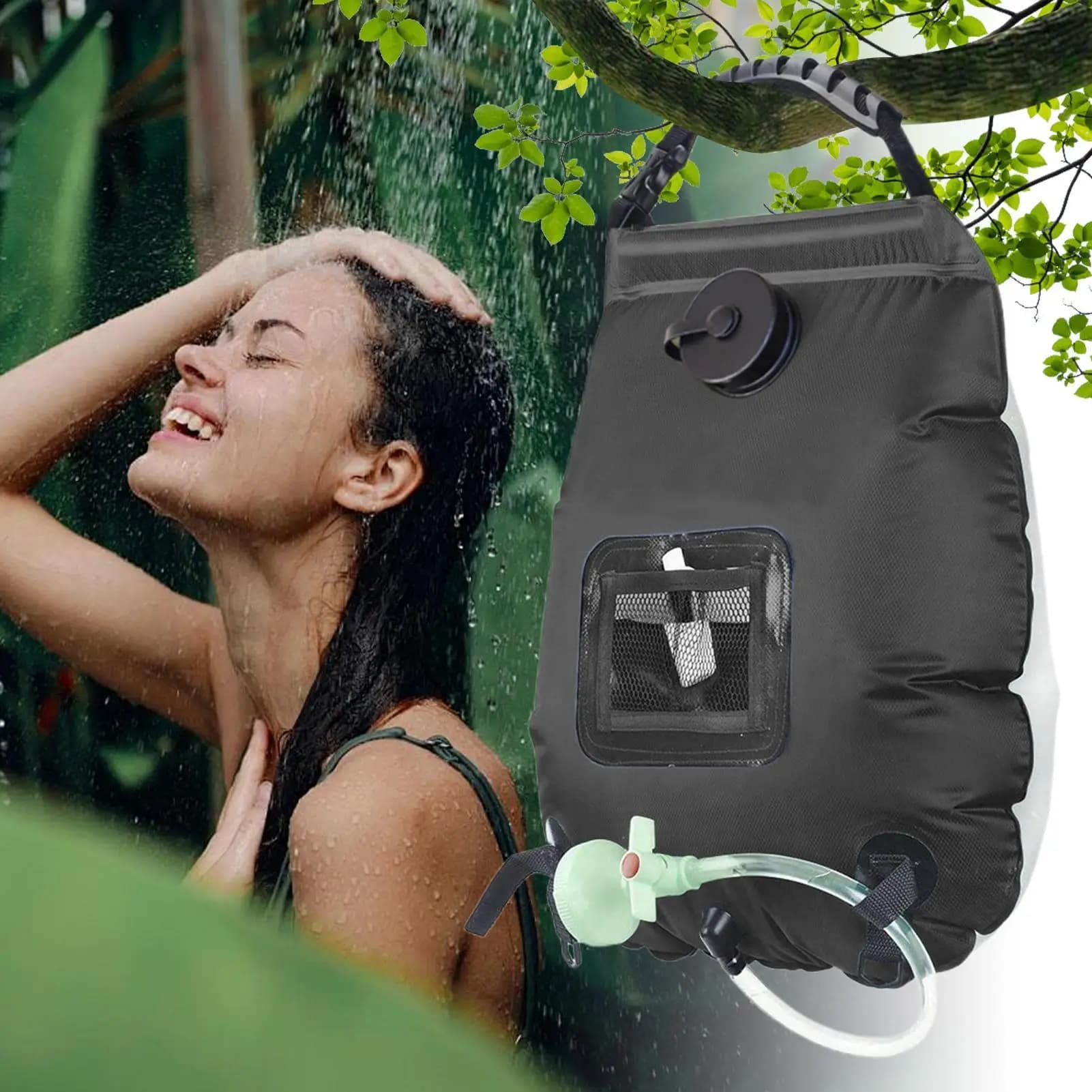 5 Gallon/20 litre solar shower, removable solar shower bag with shower head and tube, portable outdoor shower bag, beach, interior, house