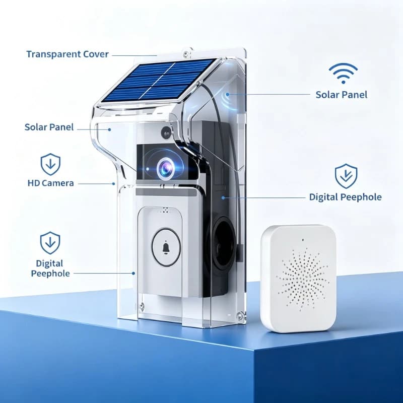 Solar Powered WiFi Video Peephole Camera Wireless Intercom Doorbell For Apartment Entry Monitoring