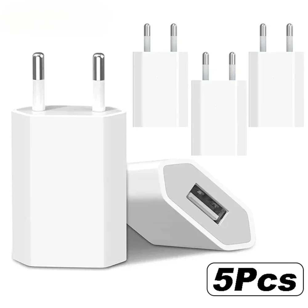 Caricatore USB universale da 1-3 pezzi con spina EU 5V 1A, caricatore da parete per viaggi con ricarica rapida per iPhone 15 14 Samsung Xiaomi Huawei
